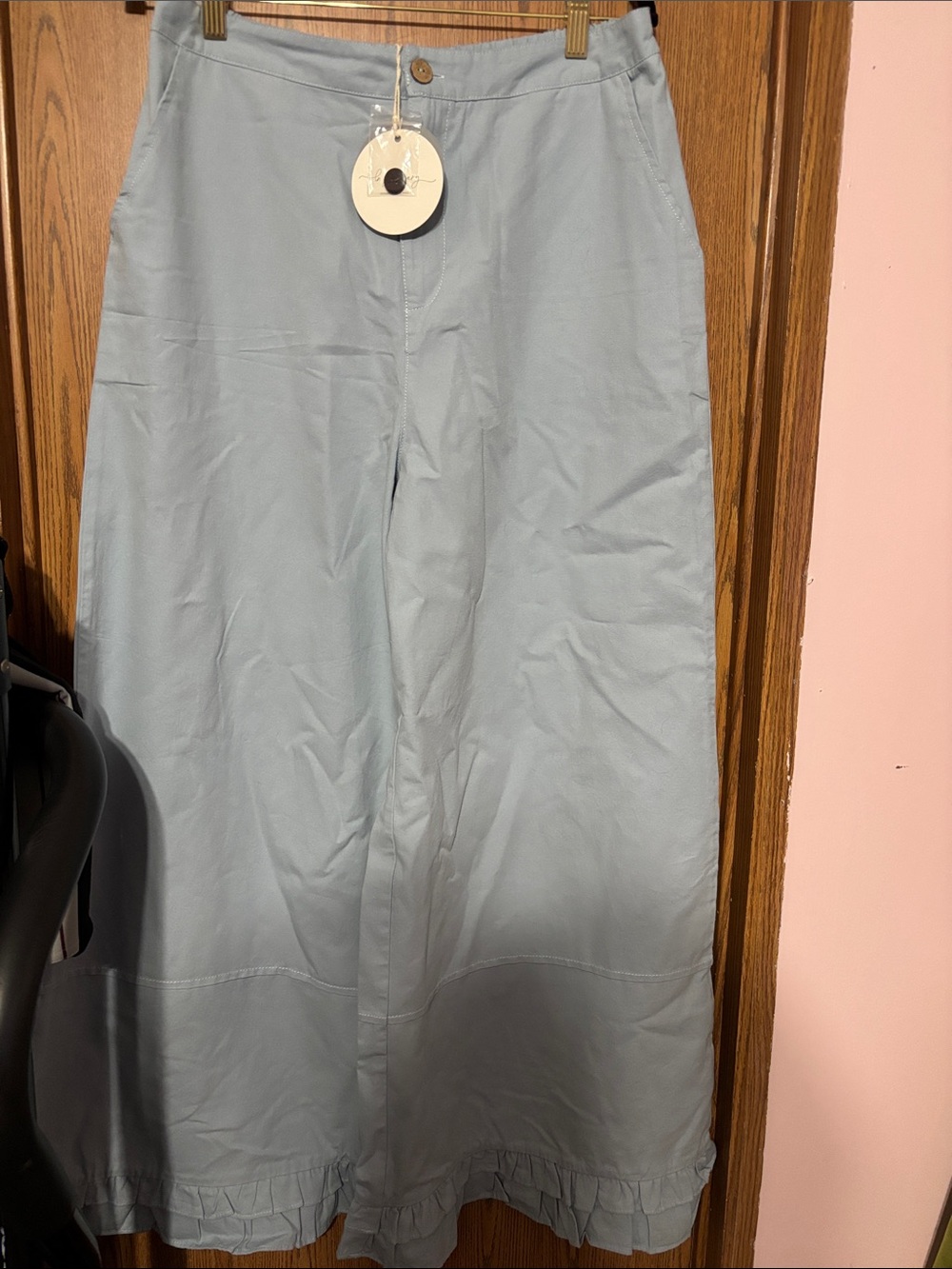 Light Blue Wide-Leg Cotton Pants